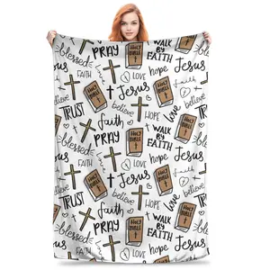 Super Soft Christian Bible Jesus Throw Blanket Premium Fleece Lightweight Christianity Scripture Bed Blanket Cozy Warm Blankets