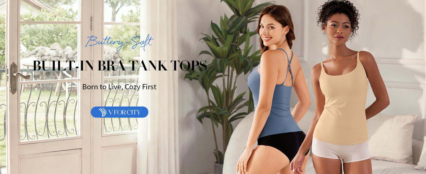 V FOR CITY Women's Basic Scoop Neck Home Tank Tops Adjustable Spaghetti Straps Sleeveless Basic Tops SpringStatements