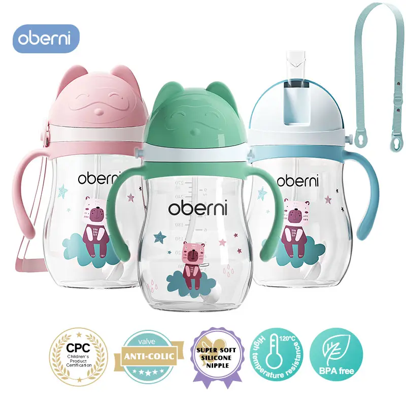 Oberni Sippy Cup for Toddlers 1-3 Years, 9oz/270ml 11.5oz/350ml Leakproof Straw Cup with Weighted Base, Non-Slip Handle Baby Water Bottle, BPA-Free Tritan Training Cup for Boys Girls,back to school