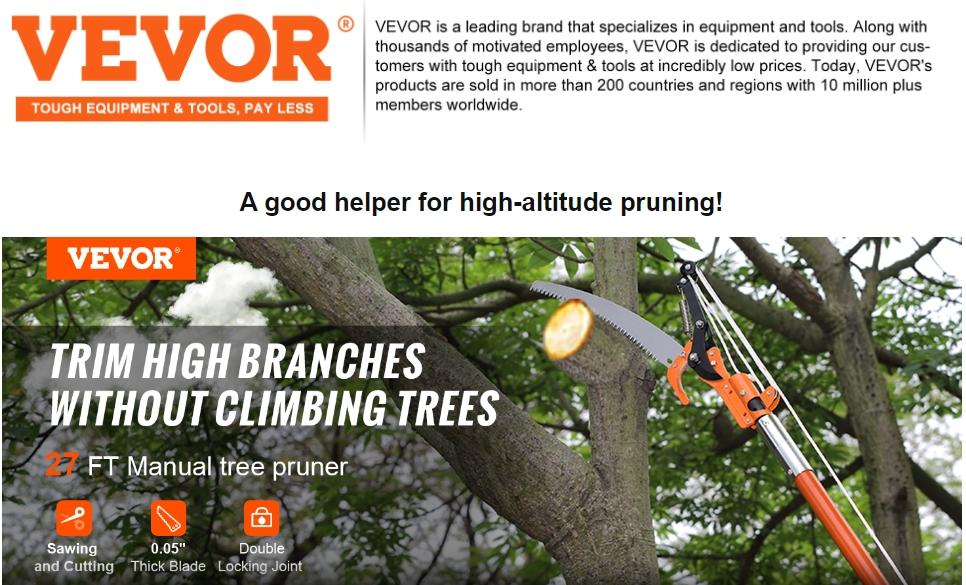 VEVOR Manual Pole Saw, TikTokShopBlackFriday, 7.3-27 ft Extendable Tree Pruner, Sharp Steel Blade High Branches Trimming, Manual Branch Trimmer with Lightweight 8 Fiberglass Handles, for Pruning Palms and Shrubs VEVOR Super Brand Day VEVOR Manual Pole Saw, TikTokShopBlackFriday, 7.3-27 ft Extendable Tree Pruner, Sharp Steel Blade High Branches Trimming, Manual Branch Trimmer with Lightweight 8 Fiberglass Handles, for Pruning Palms and Shrubs VEVOR Super Brand Day