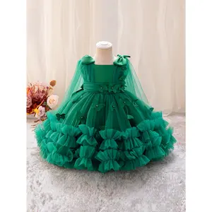 Sparkling Pink Girls' Princess Dress with Beaded - Sleeveless, Knee-Length Party Gown Weddings & Occasions, Polyester Blend, Round Neck, Ruffled Hem, Flower Girl Dress, Princess Dresses Girls Formal