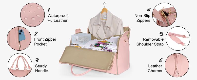 Garment Travel Duffle Bag Large 2-in-1 Convertible Carry-on Luggage for Men & Women with Hanging Suits Dresses & Clothes Shoe Compartment Weekender Tote Combo Duffel Brown Leatherette