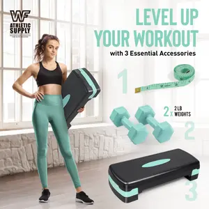 Height Aerobic Stepper Set with 2 Dumbbells & Measuring Tape,  the Ultimate Gift for a Joyful Holiday Workout Exercise Step Platform w/ Level Risers