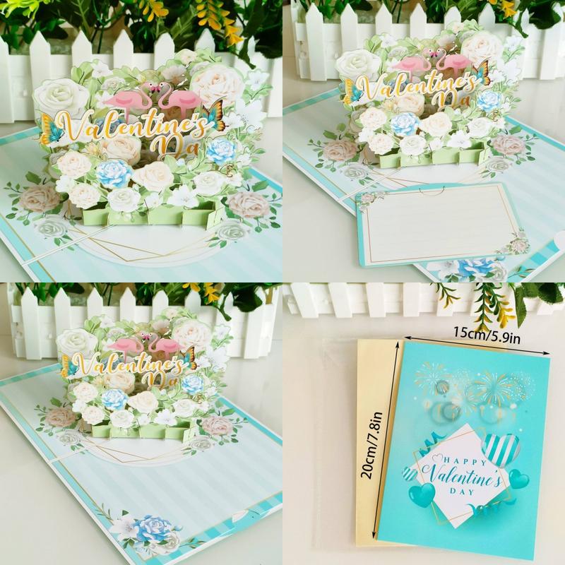 Valentine's Day Card, 3D Pop-Up Card with Flower Bouquet Keepsake Gift, Romantic Valentines Gifts and Flowers 2-in-1 Idea for Valentine, Birthday, Wedding, Anniversary, Easter, Wife Husband, Mom, Women, Him Her, Girlfriend Boyfriend