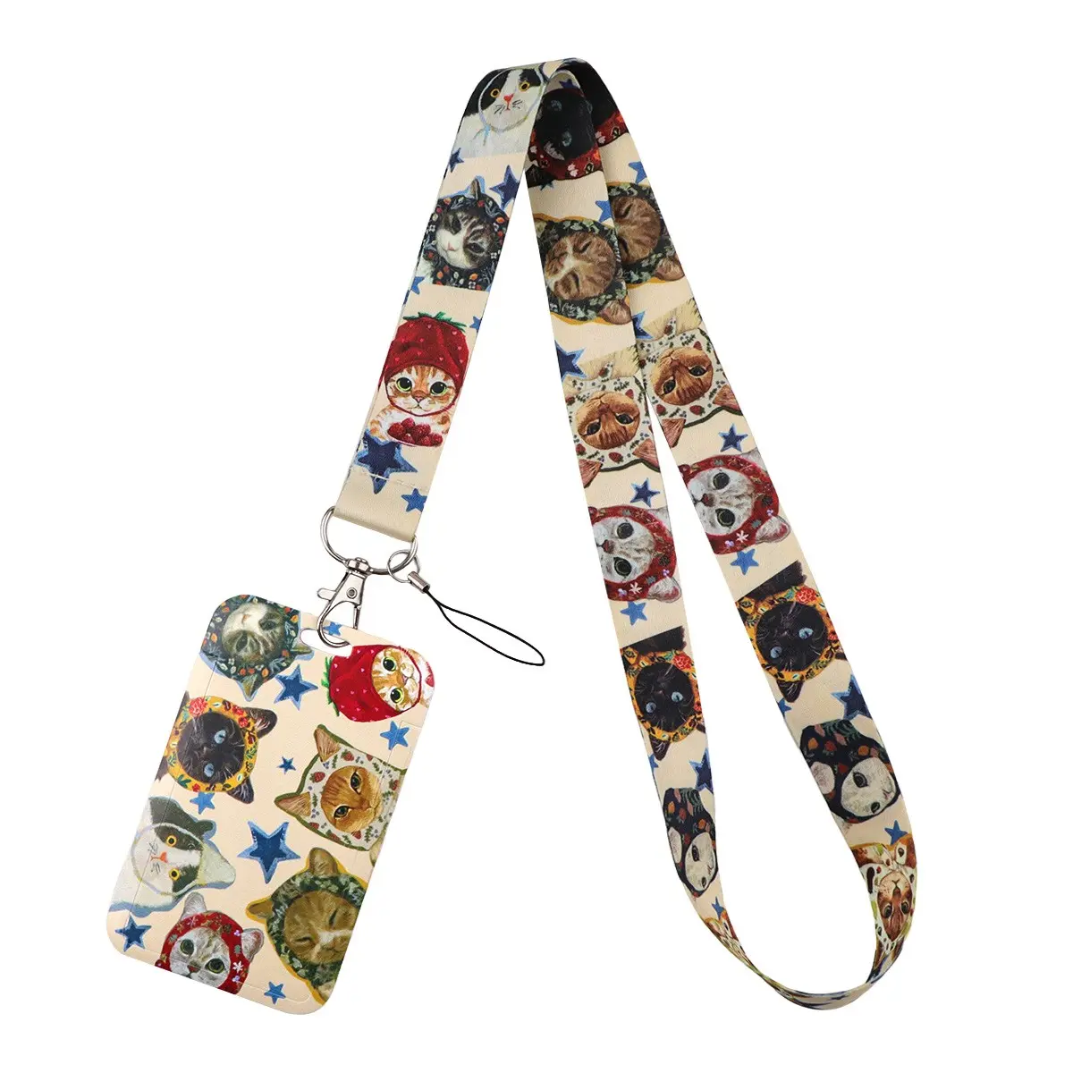 Cute Cartoon Cats Lanyard for Keys Keychain Badge Holder Students ID Credit Card Pass Hang Rope Lariat USB Mobile Phone Charm Cell Phone Charm Neck Strap Accessories