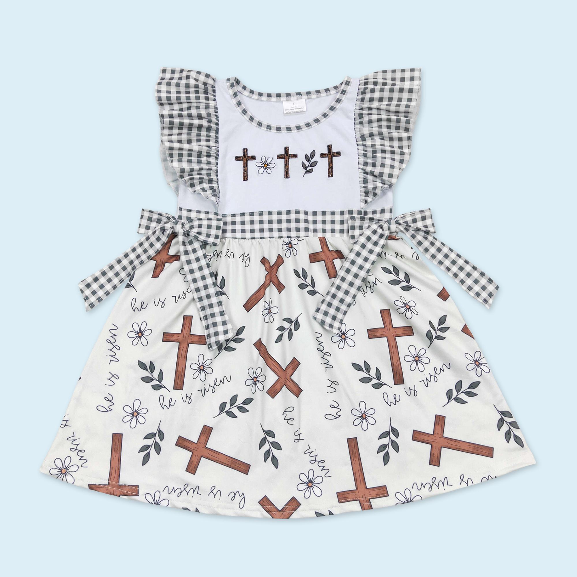Easter cross floral design kids girls summer outfit