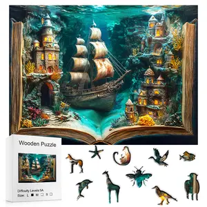Viral Underwater Shipwreck Book Wooden Puzzle | High Difficulty Brain Challenge, Unique Irregular Shapes, Family & Party Fun Activity, Creative Gift for Adults & Kids