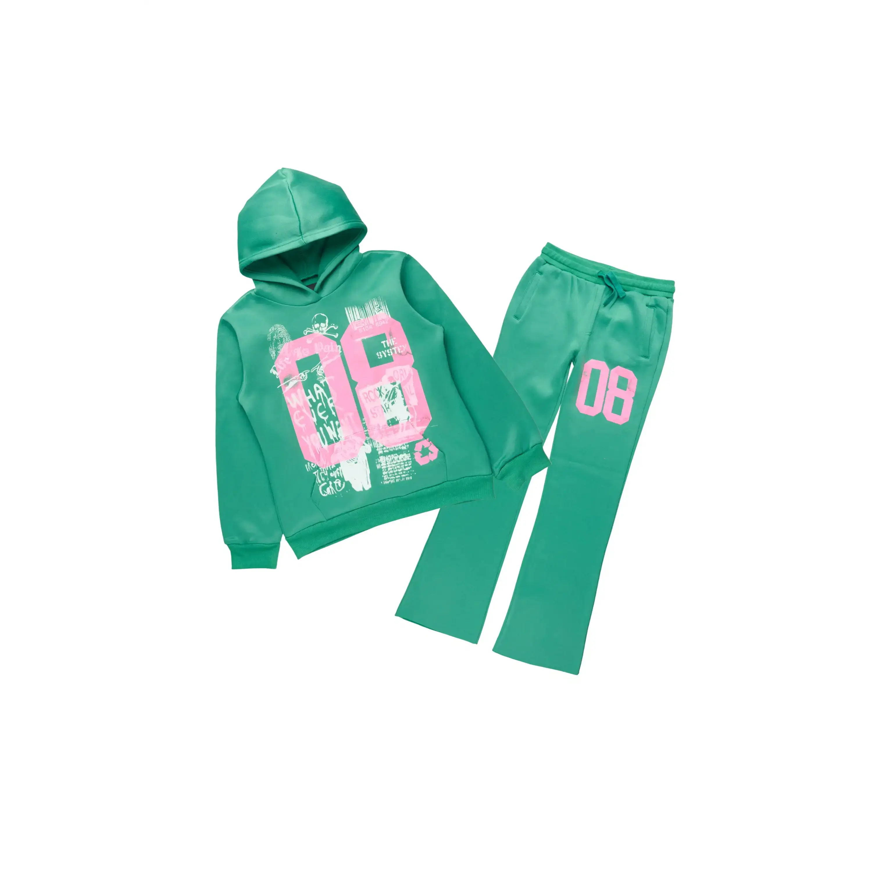 Girls Kammy 2.0 Green/Pink Hoodie/Stacked Flare Track Set