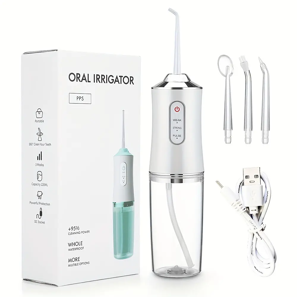 Rechargeable Water Flosser, Portable Oral Irrigator with 4 Counts Jet Tips, Waterproof Teeth Cleaner, 3 Modes Teeth Cleaning Tool for Home & Travel, Valentine's Day Gift