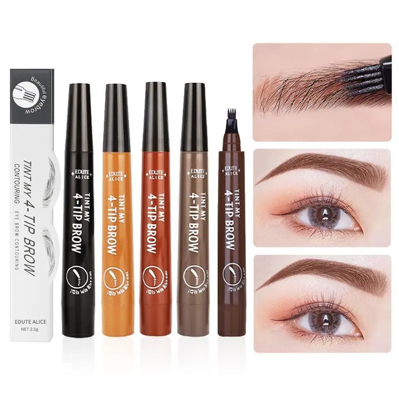 5-Color 4-Tip Eyebrow Pen Set, Makeup, Waterproof All-Day Wear, Natural Hair-Like Brows, 5 Shade Match, Beginner Friendly for Pros
