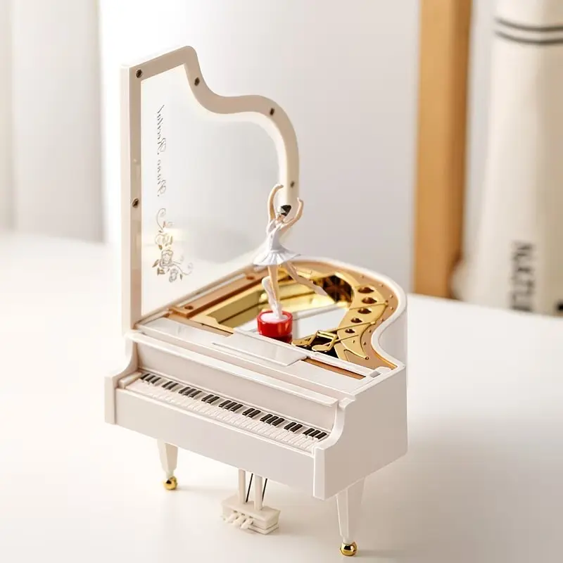 Piano Shape Plastic Music Box, Creative Gift for Friends and Couples, Birthday Present, Rotating Girl Music Box, Unique and Elegant Design, Decoration, Musical Moving Box