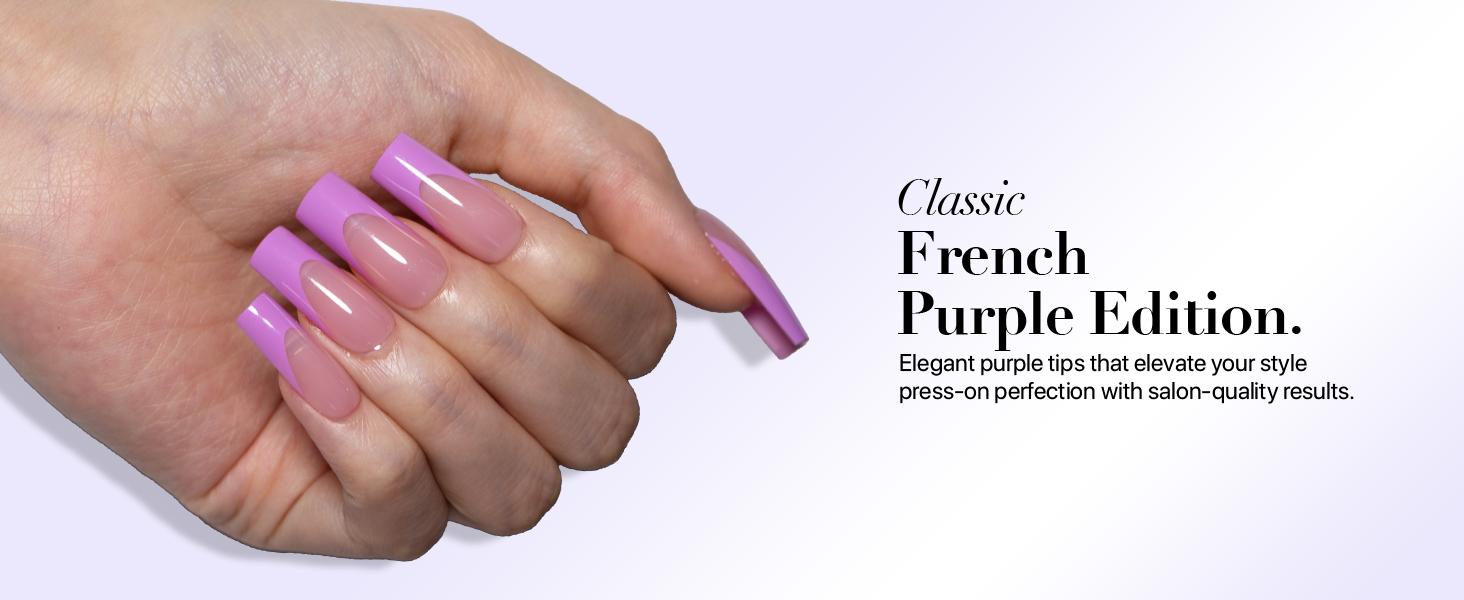 SXC Cosmetics X-Pro Tips - Nail Tips Only - 5 Purple Shades French Tip Press On Nails, 150/160pcs, Almond/Coffin/Square Shapes, XS-M Sizes DIY Salon-Quality Nails at Home