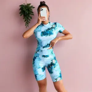 Women Marble Print Short Sleeve Rashguard Top, Lightweight Swim Protection Shirt For Summer Beach Swimming Surfing With Quick Dry Comfort