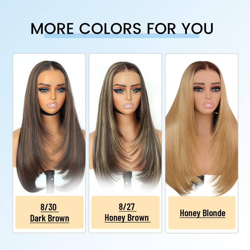 Synthetic layered cut 9x7 Lace Front Wig Glueless Wear And Go Pre Plucked Pre Cut Straight Wig Vivid Self Growing Clean Hairline with Tiny Knots Premium Fiber