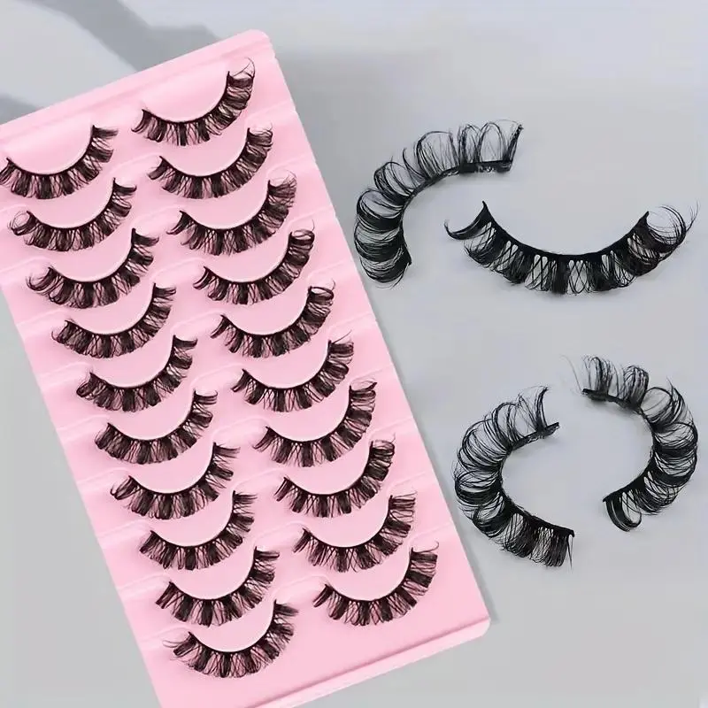 False Eyelashes, 10 Pairs False Eyelash Set, Natural D-Curl Eye Makeup Strip Lashes, Full-Volume Faux Eyelashes for Lash Extensions