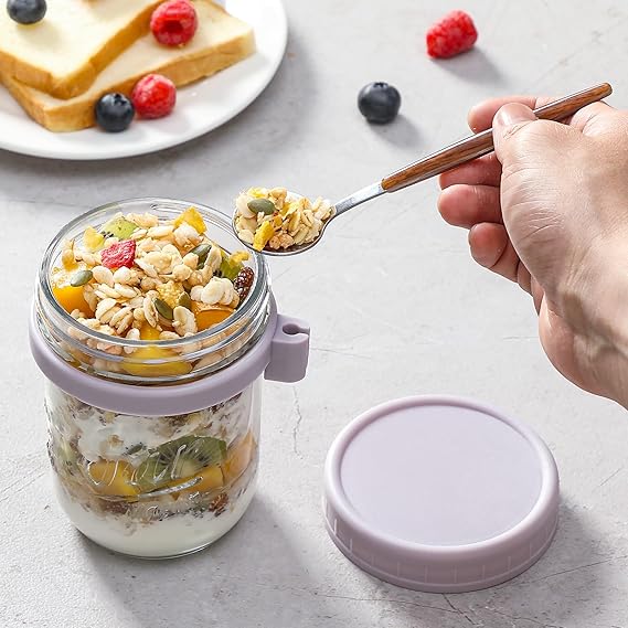 BASIC SUPPLY 6 Pack Overnight Oats Containers with Lids and Spoons, 16 oz Glass Mason Overnight Oats Jars, Large Capacity Airtight Jars for Milk, Cereal, Fruit