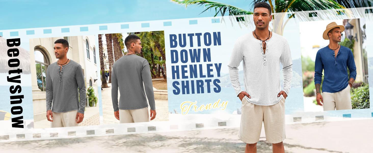 PASLTER Mens Distressed Henley Shirts Retro Long Sleeve Tee Shirts Casual Button Down Washed T-Shirts for Men PASLTER Mens Distressed Henley Shirts Retro Long Sleeve Tee Shirts Casual Button Down Washed T-Shirts for Men