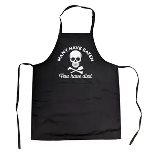 Many Have Eaten Few Have Died Cookout Apron Funny Kitchen BBQ Smock Funny Aprons Adjustable Household Items Graphic Print Mother's Day Apron Funny Food Cover Novelty Cooking Aprons for Men Black