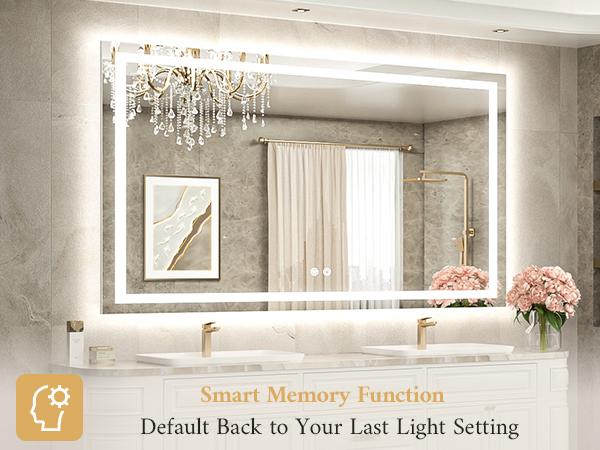 TETOTE LED Bathroom Mirror with Front & Back Lights, Stepless Dimming, 3 Light Colors, Anti-Fog & Smart Memory, Shatterproof Tempered Glass, Plug-in/Hardwired