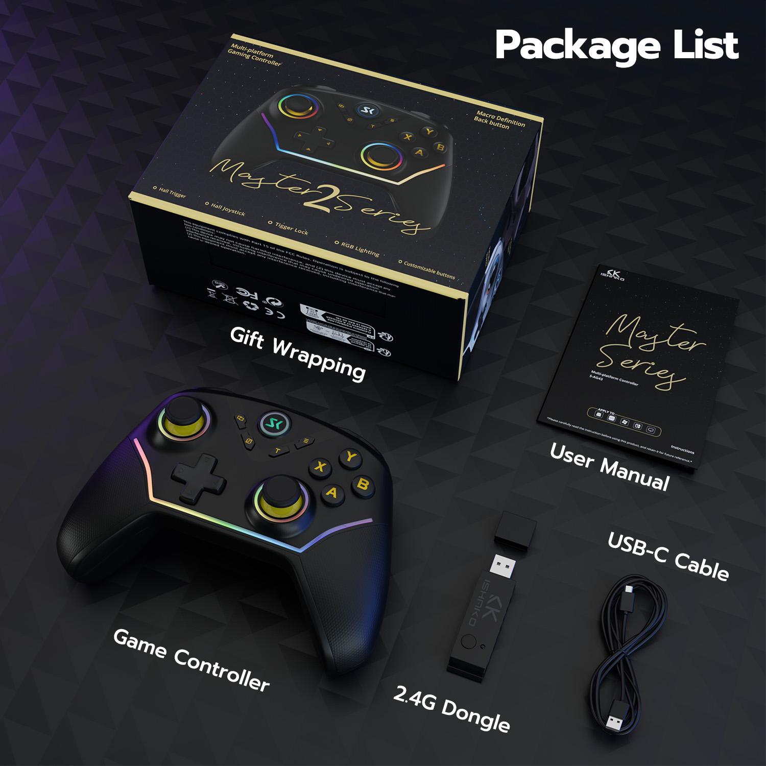 Wireless Game Controller With RGB Backlit, 3 Way Lock Hall Trigger, Hall Joytick, 1000Hz Polling Rate, No Stick Drift, 6-Axis Gyro, 4 Custom Macro, Adjustable Turbo/Vibration, Multi-Platform, Compatible with PC/Switch/Steam/Android/iOS, AG43