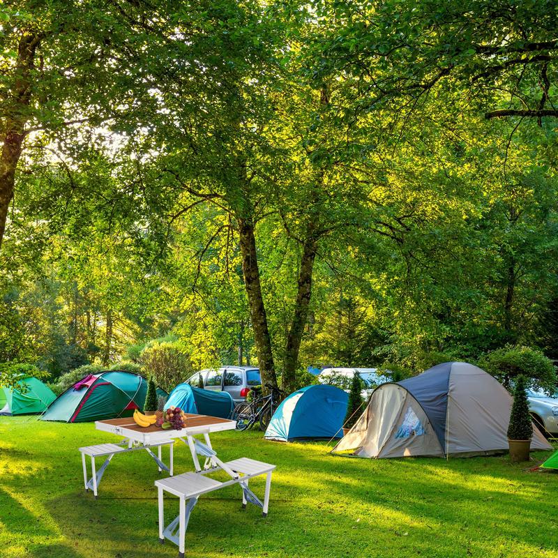 VINGLI 4 Ft Camping Picnic Table Set with 4 Seats, 220 Lbs Support Aluminum Frame, Foldable Suitcase Design with Umbrella Hole, for BBQ, Travel, Outing, Gathering, RV