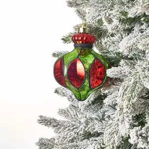 Holiday Red, Green & Black Reflector Lantern Large Retro Christmas Ornament