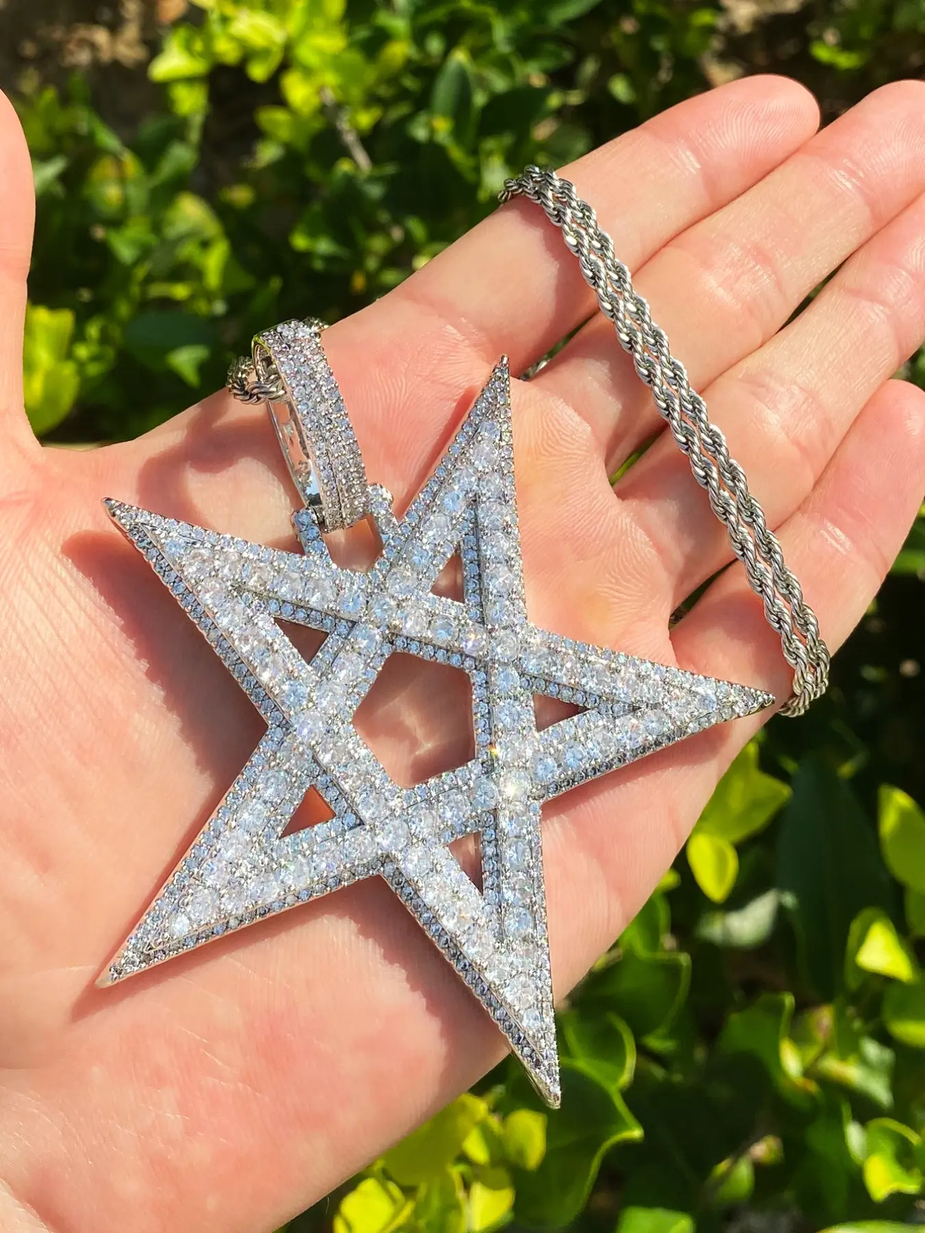 Iced Out Big 5 Star Necklace Pendant for Men 5A Cubic Zirconia Rapper Hip Hop Jewelry Bling Necklace Fashion Accessory Necklace Fashion Cool Accessories