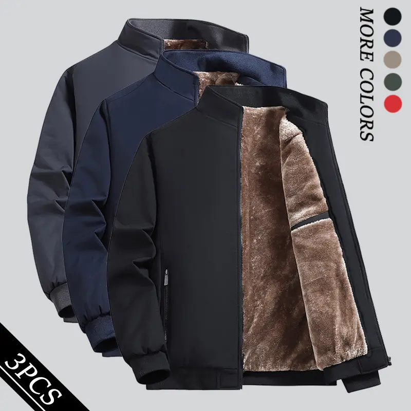 Men's Winter Windproof Waterproof Fleece-Lined Mock Neck Long Sleeve Plain Zip-Front Jacket - Thick Warm Menswear Basics, Ribbed Cuffs, Versatile Coat for Outdoor Hiking, Casual Wear