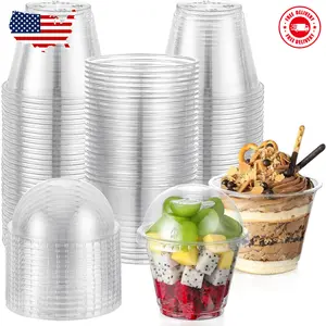 100 Sets, 9 oz Clear Plastic Cups with Dome Lids (No Hole)