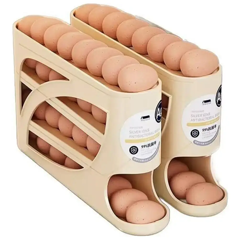Large Capacity Stackable Egg Organizer: Model Xinghao Home Refrigerator Rolling Storage Tray, Kitchen Fridge Side Door Freshness Rack, Space-Saving Refrigerator Accessories.