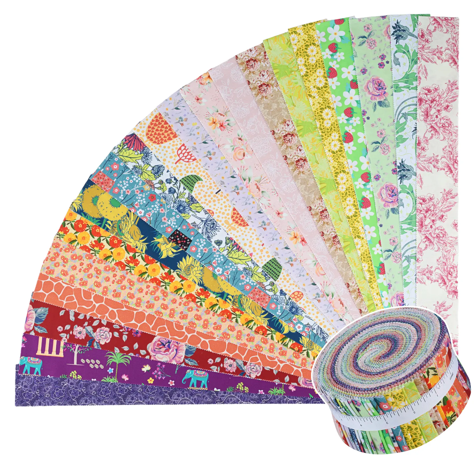 ShinyStitch Precut Fabric Strips Roll, 40 Pieces Precut Fabric Strips 2.5" x 44", Soft Premium Cotton Quilting Fabric for Patchwork, Quilt Making, Hand Sewing Projects, DIY Crafts, Blanket & Handmade Sewing Supplies,Chromatic Fiesta