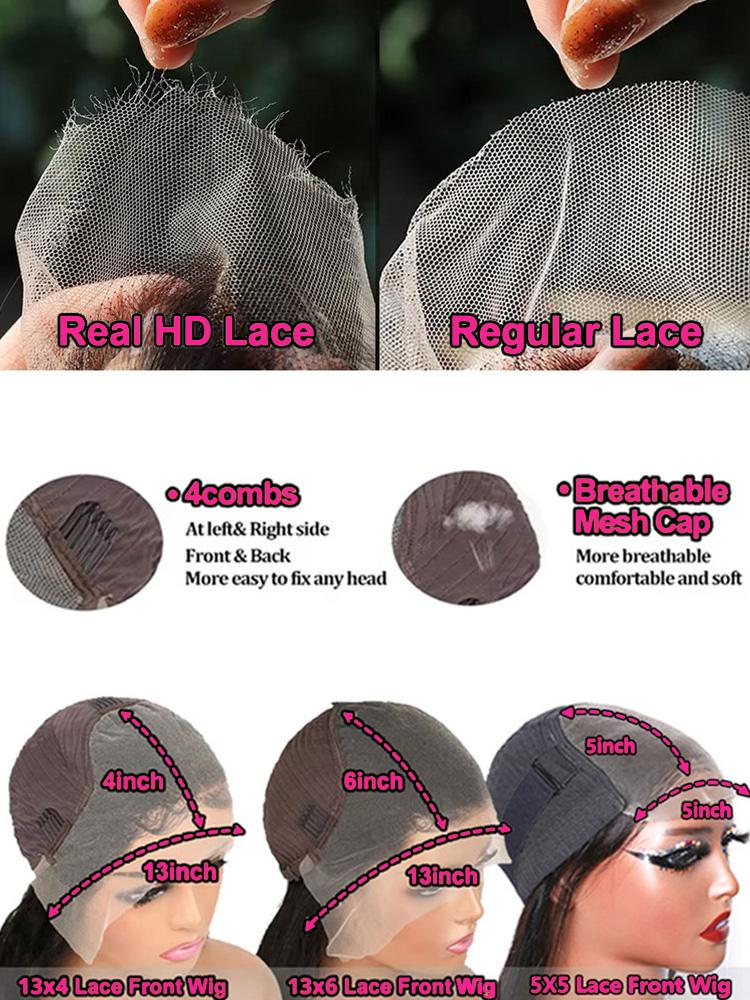 36 38 Inch Deep Wave 13x6 HD Lace Frontal Wig for Women Pre-plucked 180% Density Curly Natural Black Human Hair Wigs 13x4 Lace Frontal Curly Wig Melted Hairline