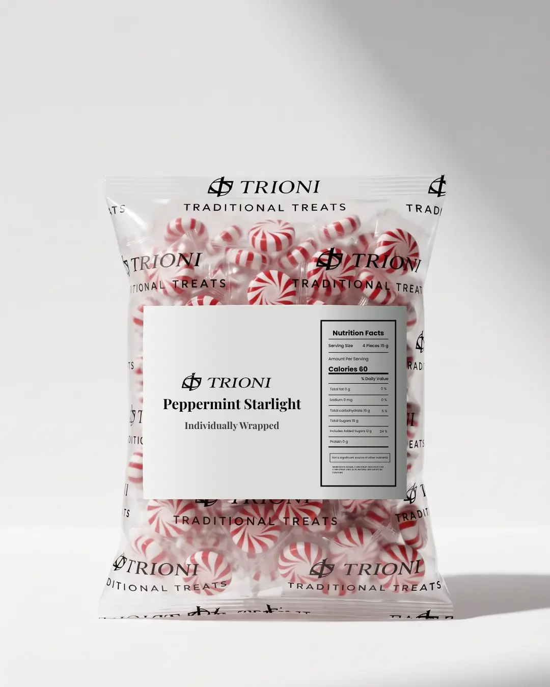 TRIONI Peppermint Hard Candy - Individually Wrapped Bulk Box, Corn Syrup-Infused with Spearmint Notes, Melt-In-Your-Mouth Flavor, Invigorating Peppermint Bite, Refreshing Mint with Clean Finish, All Ages Treat for Birthday,Wedding
