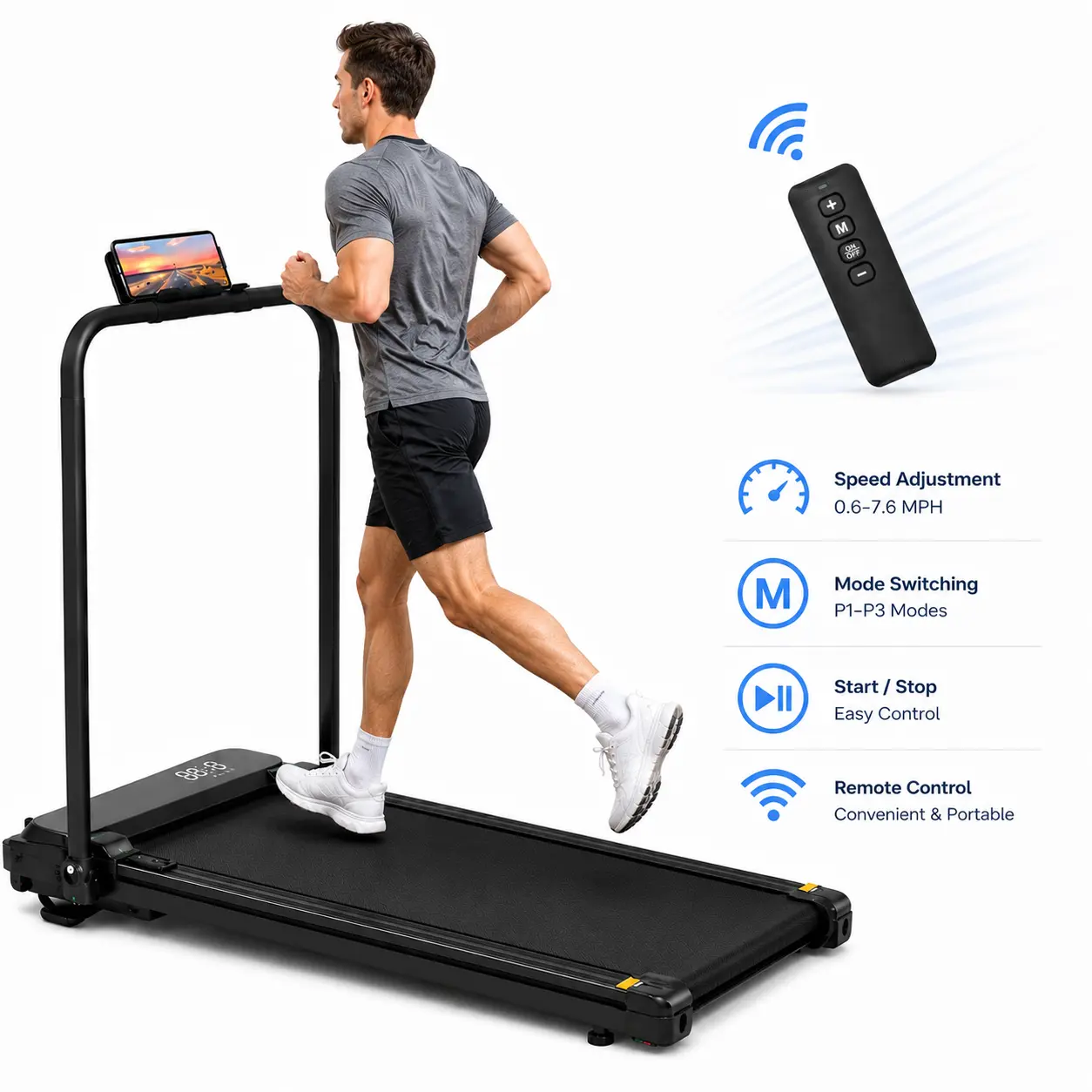 [2026 Upgraded]Incline Walking Pad & 2-in-1 Folding Treadmill – 3.0HP Heavy Duty Under Desk Treadmill with Handlebar, 350 lbs Capacity, 0.6-7.6 MPH Compact Running Machine for Home Office
