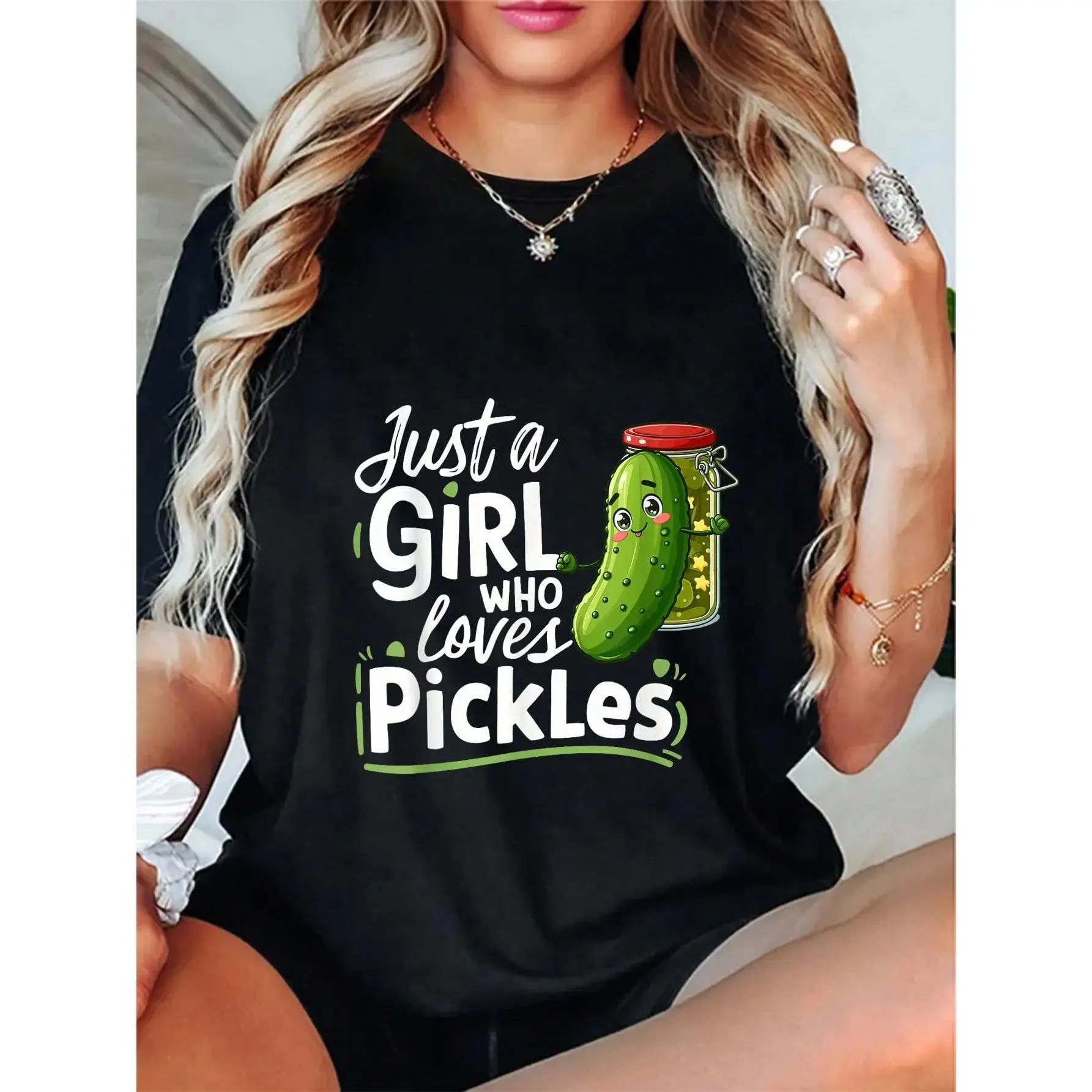 100% Cotton I'm Just A Girl Who Loves Pickles For Funny Pickle Lovers T-Shirt