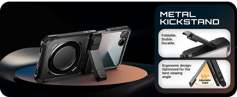 SUPCASE for Samsung Galaxy Z Flip 7 Case with Stand & Front Screen Protector (Unicorn Beetle Grip), [Support MagSafe] [Hinge Protection] Full Body Military-Grade Translucent Back Phone Cover, Black magnetic wireless