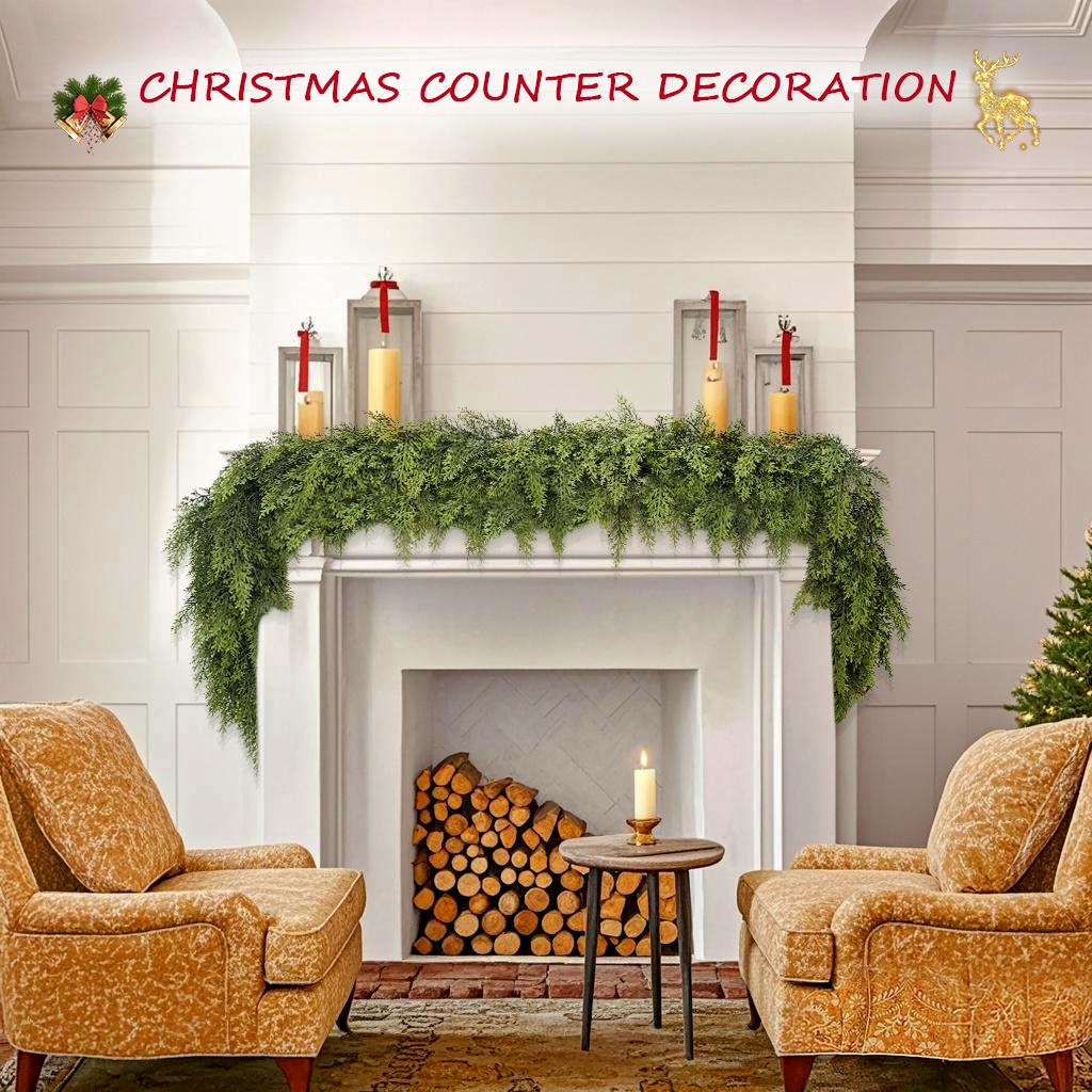 6 FT 2 Pcs Artificial Cedar Garlands, Real Touch Winter Cedar Garland, Green Artificial Greenery Pine Garland for Table, Mantle, Wall, Indoor, Outdoor Christmas Decorations (2, 6 FT)