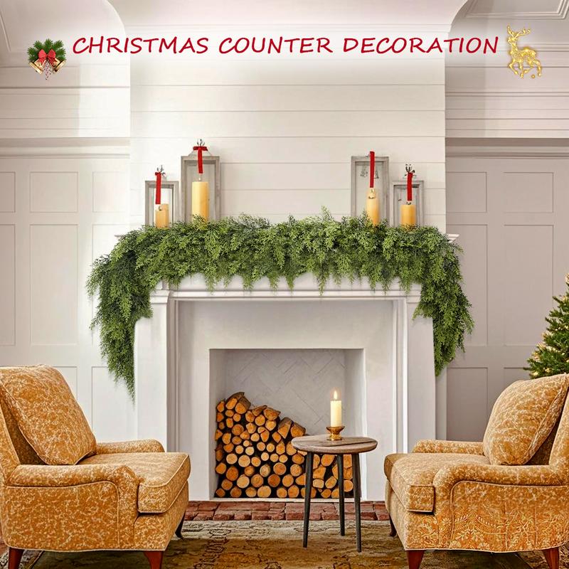 6 FT 2 Pcs Artificial Cedar Garlands, Real Touch Winter Cedar Garland, Green Artificial Greenery Pine Garland for Table, Mantle, Wall, Indoor, Outdoor Christmas Decorations (2, 6 FT)