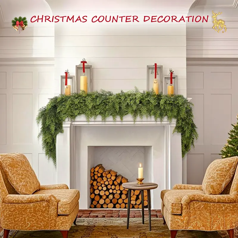 LVZHIYUAN 2-Pack 6FT Real Touch Artificial Cedar Garlands Set - Natural Look Greenery Pine Home Accessory, House Decor, Living Room Decor for Indoor/Outdoor Christmas Supplies LVZHIYUAN 2-Pack 6FT Real Touch Artificial Cedar Garlands Set - Natural Look Greenery Pine Home Accessory, House Decor, Living Room Decor for Indoor/Outdoor Christmas Supplies
