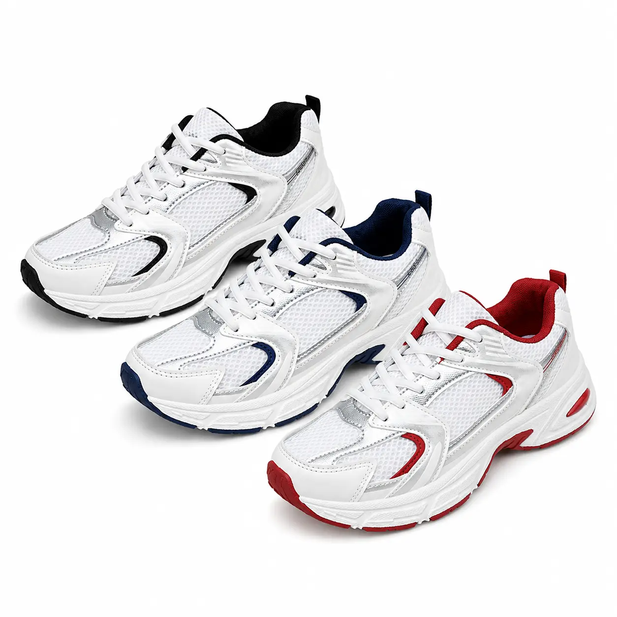 Women's Chunky Lace-Up Sneakers - Mesh Upper Breathable Casual Athletic Shoes for Running, Walking, Women's Sneakers