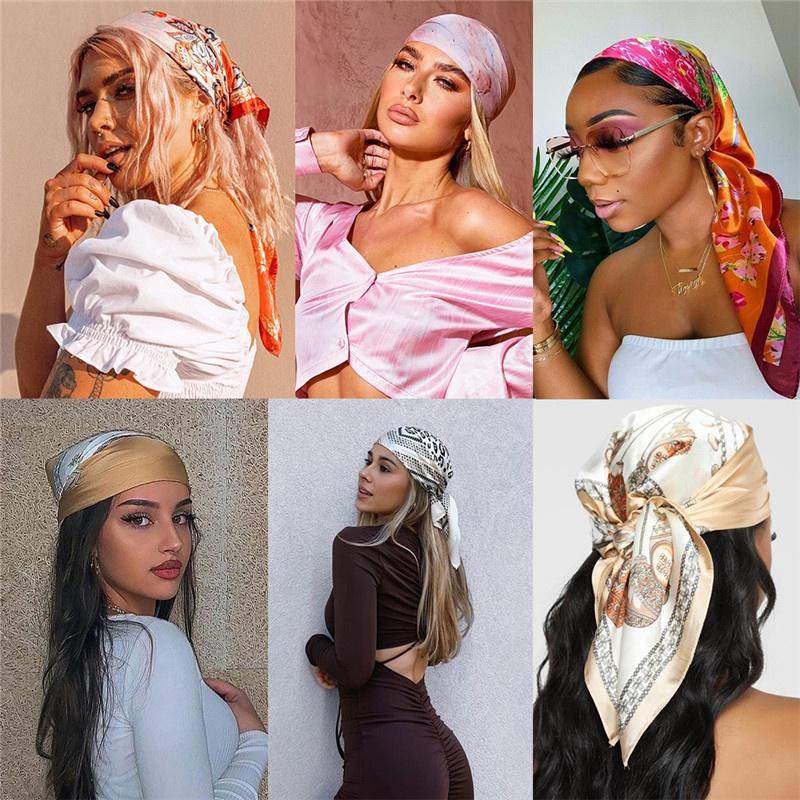 3-piece suit 35 Inches Large Printed Silk Like Texture Square Head Scarf Neck Scarves for Women Hair Kerchief Bandanas Scarf Sleeping Head Wraps Hair Band Headscarf Female Hair Accessories