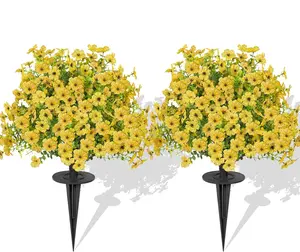 23" Set of 2 Artificial Boxwood Topiary Ball with Violet Flowers with Spikes, UV Resistant Faux Greenery Shrubs, Realistic Fake Bushes Plants for Garden, Yard, Front Porch, Patio Decor (Yellow)