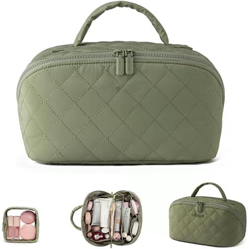 Travel Makeup Bag for Women - 180° Lay-Flat Large Puffy Cosmetic Organizer with 5 Compartments, Machine Washable Puff Bag, Ideal Gift for Her