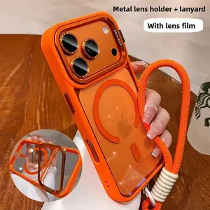 IPhone 17/16 Max/Pro magnetic phone case with magnetic lens ring stand, military-grade protection, drop-resistant, won’t yellow, wireless charging compatible, black silicone