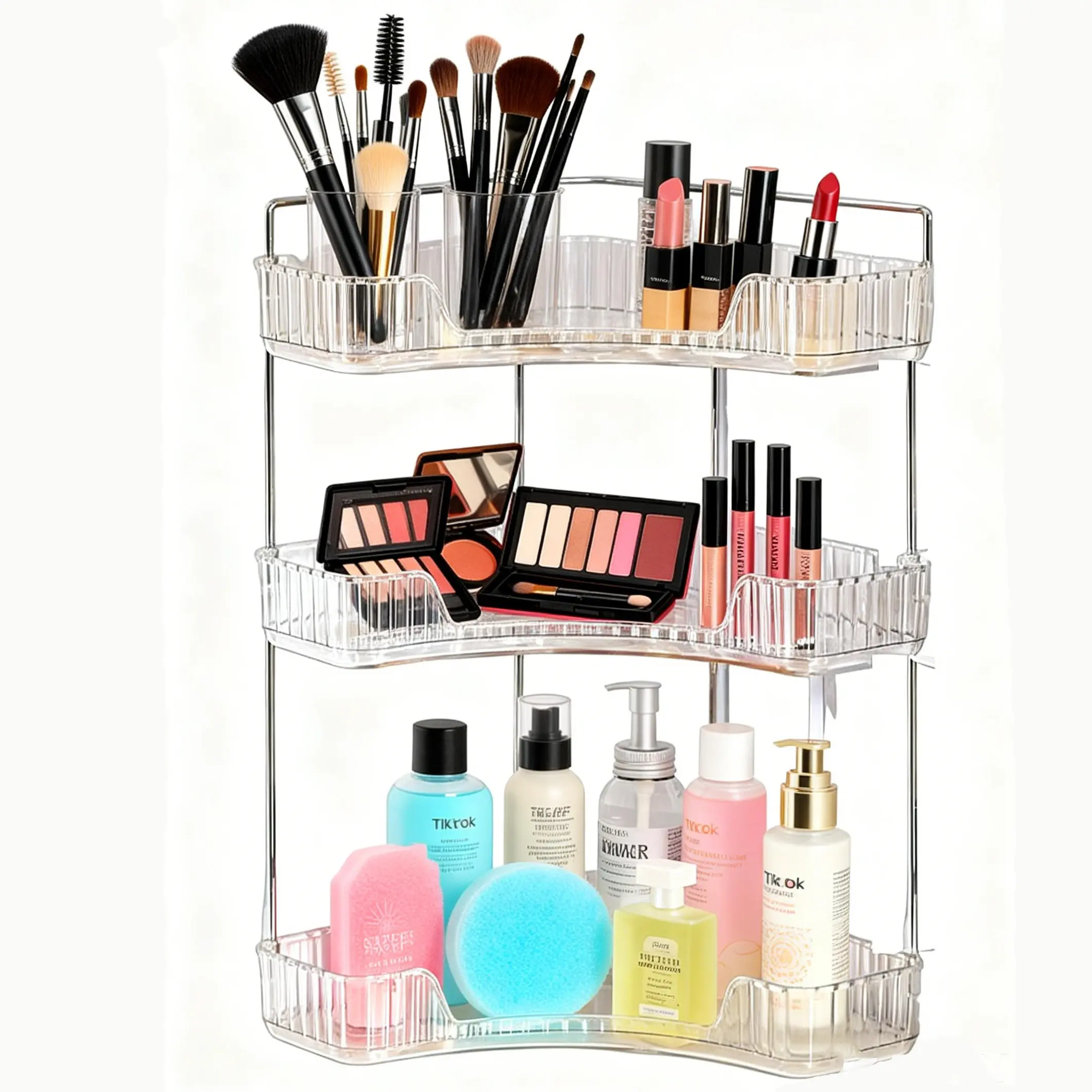 3-Tier Durable High-Transparency Corner Home Organizer - Beauty Supplies Organizer, Lipstick Holders, Jewelry Storage, Brush Rack, Perfume Holder, Vanity Shelf, 18kg Capacity, Wipe with Dry Cloth, Ideal Gift
