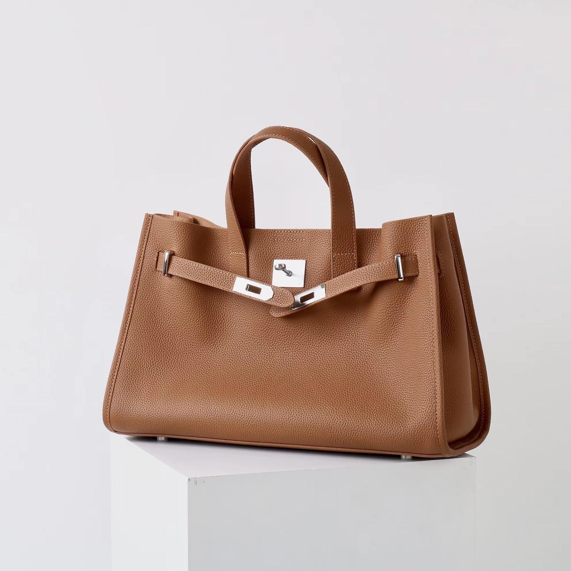 Urban Luxe Genuine Leather Power Tote with Silver-Tone Hardware Women's Shoulder Bag Elegant Durable Everyday Use Spacious Handbag Casual Trendy Purse, Everyday Bag,summervibes