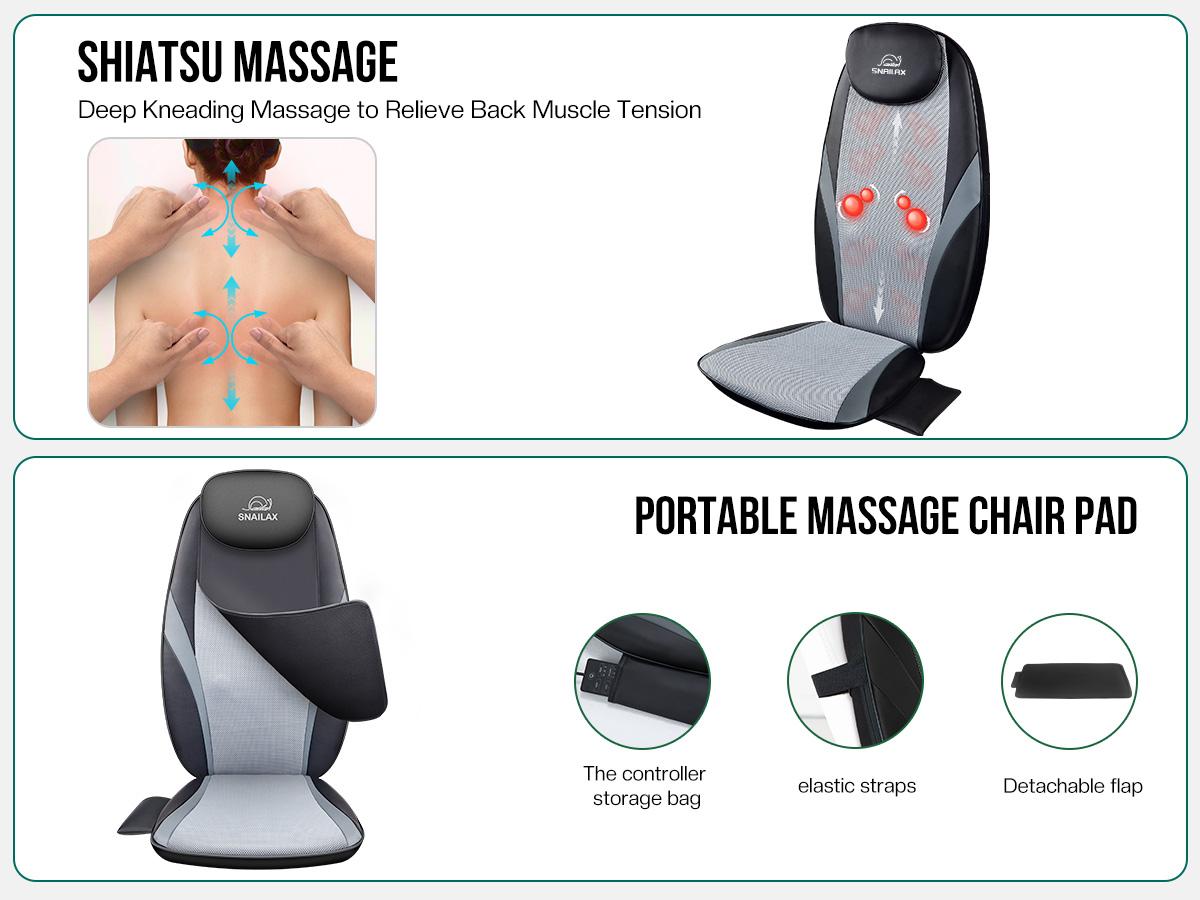 SNAILAX Shiatsu Back Massager with Heat & Vibration Full Back Coverage Massage Seat Cushion Adjustable Luxury Relaxation Aid for Home Office Use