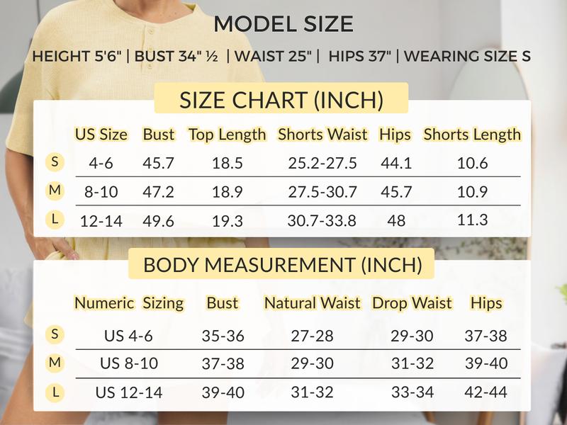 AnotherChill Women's Cropped Waffle Knit Lounge Set – Short Sleeve Henley Top and High Waisted Shorts 2 Piece Casual Outfit