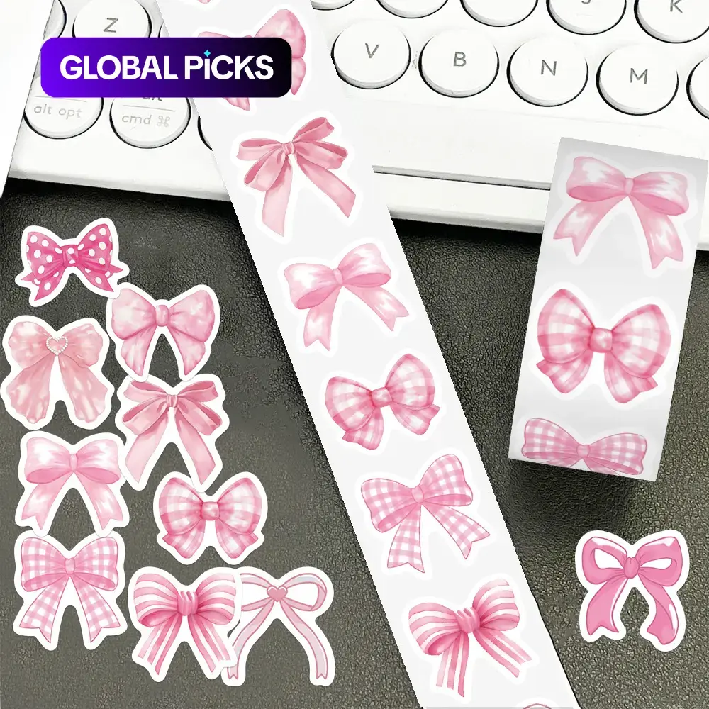 500 Pcs Pink Bow Roll Sealing Stickers, Decoration Sticker, Adhesive Decor for Mugs, Laptops, Suitcases, DIY Craft, Birthday Gifts, Decorative Stickers #GLOBAL PICKS