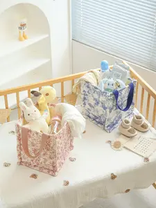 Square Storage Basket with Long Handles – Structured Fabric Organizer Bin for Nursery, Bedroom & Home Decor